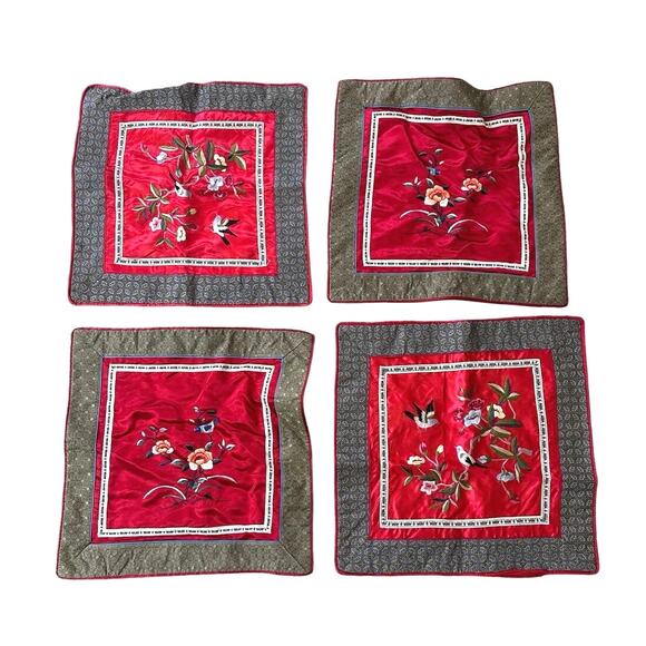 Vintage Chinese silk embroidered pillow cases (set of 4) - Picture 1 of 12